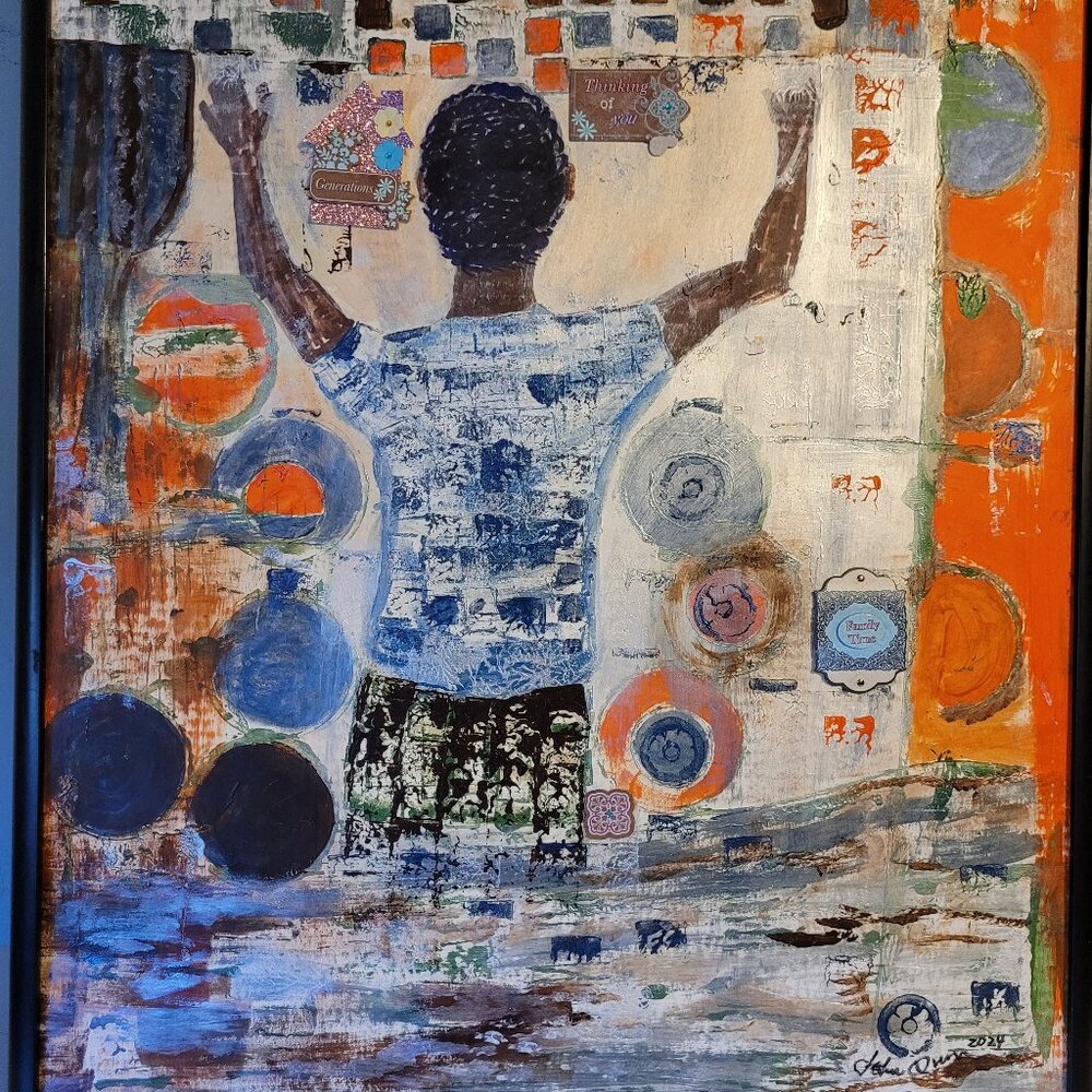 Thinking of You, original abstract painting in acrylics framed